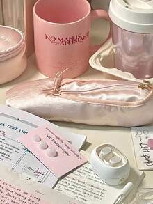 1 pieza Bolsa de cosméticos con diseño de zapatilla de ballet rosa, bolsa de almacenamiento multifuncional de gran capacidad, organizador de escritorio para artículos de papelería, maquillaje, lápiz labial, cojín, estuche de lápices de examen, regalo - Multicolor - Ver 2