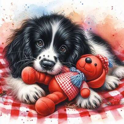 1pc [30*30cm/11.8*11.8in][40*40cm/15.7*15.7in]5D Acrylic Diamond Painting Kit, Puppy Pattern, Suitable For Adult Beginners DIY Mosaic Diamond Art, Full Drill Handmade DIY Diamond Painting, Applicable For Living Room, Bedroom, Office Wall Decor Hanging Painting, Surprise Art Home Decor Gift For Family And Friends