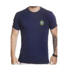 Men's Cotton T-Shirt With Brazil Symbol - Navy Blue - View 1