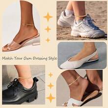 Plus Size Gold Ankle Bracelets For Women Big Ankles, Adjustable Ankle 14K  Plated Cuban Link Chain  Snake Herringbone Extra Large Anklet Bracelets,Summer Beach Foot Jewelry 10-12inch - 10+2吋點陣 - 查看 5