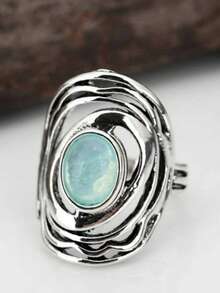 1pc Vintage Style Luxurious Blue Ring, Jewelry Accessory Gift For Women, Suitable For Banquet, Date, Party, Wedding, Engagement, Holiday - Baby Blue - View 9