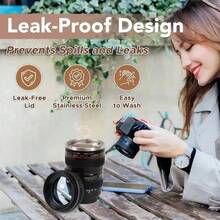 400ml Stainless Steel Travel Coffee Mug With Lid, Camera Lens Shaped, Black Couple Design, Ideal Gift For Photography Enthusiasts - Black - View 6