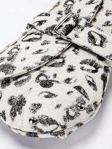 黑白动物纹腋下包，豹纹铆钉机车风单肩包，做旧不对称女士手提包/腋下包，Y2K Hobo包，新月包，街头风节日礼物，适合女孩、派对、日常、工作等场合。豹纹包，春夏新品 - 黑與白 - 查看 5