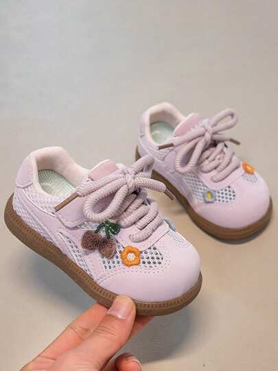 1 Pair Lavender Floral Mesh Baby Toddler Shoes, Girls' Summer Breathable Non-Slip Soft Bottom Anti-Collision Casual Sneakers