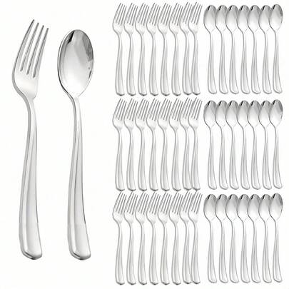 100/50/25/2pcs Silver Cake Utensils Set, Salad Spoons & Forks, Suitable For Various Festivals, Parties, Outdoor Activities, Restaurants, Home Events, Weddings, Kitchen Supplies, Cutlery Set