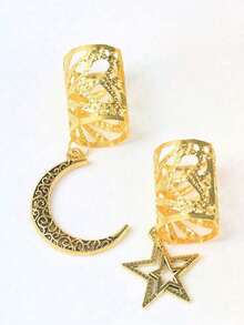 Set de 2/5 piezas de accesorios para el cabello trenzado de mujer, diseño de estrellas y lunas, adecuado para festivales, fiestas, uso diario, colgantes, regalos, Ramadán - Dorado - Ver 9