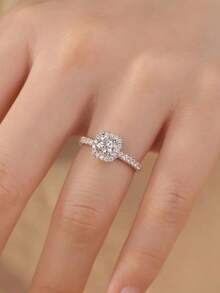 1 chiếc nhẫn vuông bằng bạc Sterling S925 sang trọng, đính đá Cubic Zirconia lấp lánh, quà tặng cho nữ nhân dịp lễ đính hôn, đám cưới và kỷ niệm. - Bạc - Xem 3