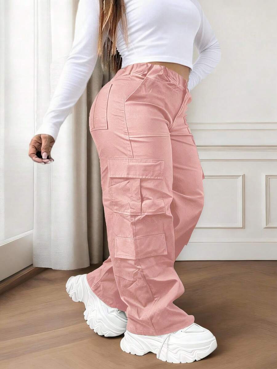 Quần cargo màu hồng cài nút, túi, kiểu dáng thanh lịch, giản dị, dễ thương phong cách Y2K, nhẹ, cỡ lớn, thích hợp cho Halloween, Ngày Nhà giáo, Lễ tốt nghiệp, Đi chơi, Kỳ nghỉ, Câu lạc bộ, Văn phòng, Phòng tập thể dục, Bãi biển, Trở lại trường học, Tiệc sinh nhật, Tiệc trà, Du lịch, Lễ hội nhạc đồng quê, Sân bay, Mùa xuân, Mùa hè, Mùa thu, Mùa đông - Hồng - Xem 1