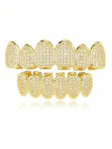 1/2 chiếc răng giả mạ vàng đính đá Zirconia, trang sức răng cá nhân hóa phong cách Hip-Hop dành cho cả nam và nữ, thích hợp cho Halloween, tiệc tùng và cosplay. - Nhiều màu - Xem 11