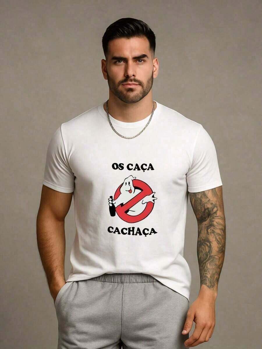Camiseta Moderna Casual Os Caça Cachaça Primavera e Verão Blusa Algodão Unissex - Branco - Visão 1