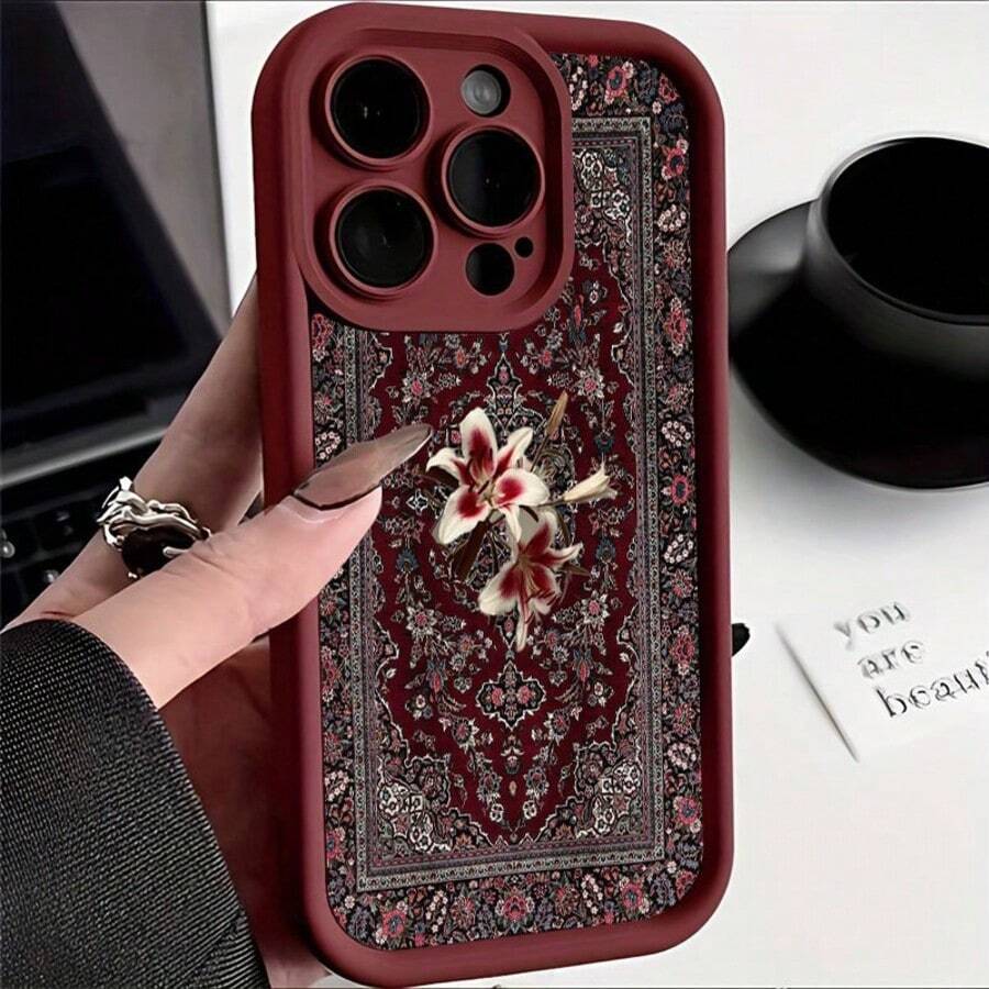 Elegant Lily & Persian Pattern, Suitable As Birthday Or Christmas Gift For Couples, Girlfriends, Daughters, Teens - Burgundy - View 1