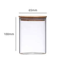 1pc Food Storage Jar With Airtight Wooden Lid, Food Container For Storing Pasta, Nuts, Flour, Kitchen Glass Jar, Pantry Organization And Storage, Glass Jar Width 6.5 - Clear - View 2