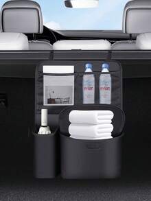 1pc Black Leather Car Seat Back & Trunk Storage Organizer - Multi-Pocket Design, Water-Resistant Surface, Load-Bearing, Easy To Clean, Suitable For SUV, Sedan And Hatchback, Suitable For Hanging Miscellaneous Storage - Upgraded Version - View 5