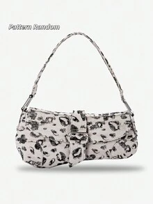 黑白动物纹腋下包，豹纹铆钉机车风单肩包，做旧不对称女士手提包/腋下包，Y2K Hobo包，新月包，街头风节日礼物，适合女孩、派对、日常、工作等场合。豹纹包，春夏新品 - 黑與白 - 查看 8