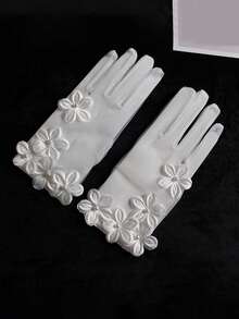 1 Pair Children's Satin Elastic Pearl Bow Short Gloves - Multicolor - View 4