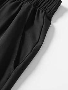 男士直筒冰丝长裤，轻盈透气面料，时尚Logo设计，运动休闲长裤，弹性腰带配抽绳 - 黑色 - 查看 5