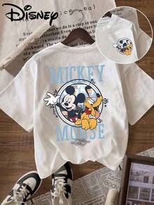 Disney 'Mickey Mouse Clubhouse Mickey And Pluto' Patterned Printed T-Shirt, Round Neck Pullover Women'S Casual Sports Short-Sleeve Top - 白色 - 查看 1