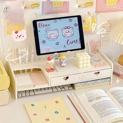 Giá đỡ màn hình máy tính đa năng, giá đựng đồ trong ngăn kéo bàn làm việc, kệ nâng màn hình máy tính để bàn.