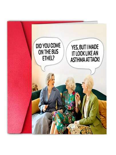 1pc Funny "We're Much Too Young To Be This Old" Birthday Greeting Card With Pink Envelope, Dancing Elderly Ladies Illustration, Perfect Birthday Card For Friends, Seniors & Besties