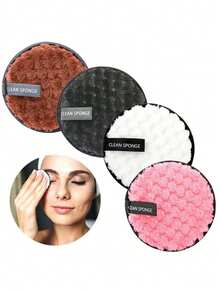 5 piezas Almohadillas reutilizables para desmaquillaje, Brochas de maquillaje, Esponjas de maquillaje, Esponjas de limpieza facial, Paños de limpieza facial, Esponjas de maquillaje, Borlas de polvo, Compactos de polvo, Borlas de polvo de fijación Almohadillas reutilizables Almohadillas de bambú faciales - Multicolor - Ver 3