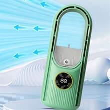 Ventilador de Torre Sin Aspas, Portátil, Modelo de Escritorio con Humidificador y Luz LED, Para Dormitorio, Oficina, Taller, Salon, Motor de 6 Velocidades, Potente y Silencioso - Verde - Ver 10