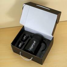 3pcs Stainless Steel Arabic Coffee Pot Set, No Battery Required Non-Electric Vacuum Insulated Coffee Pot Set With 2 Double-Wall Cups - 33.81oz/1000ml Vacuum Thermal Coffee Pot With 2 Double-Layer Cups, Heat & Cold Resistant, Traditional Gift Suitable For Home, Office, Hospitality - Black - View 8