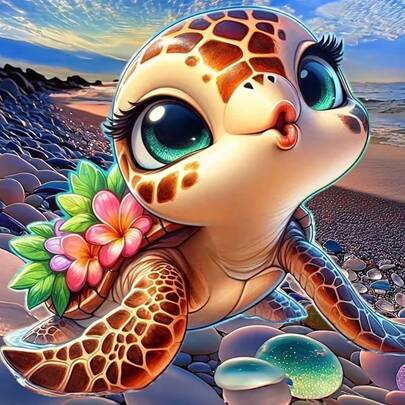 1pc [30*30cm/11.8*11.8in][40*40cm/15.7*15.7in]5D Acrylic Diamond Painting Kit, Cute Turtle Pattern, Suitable For Adult Beginners DIY Mosaic Diamond Art, Full Drill Handmade DIY Diamond Painting, Applicable For Living Room, Bedroom, Office Wall Decor Painting, Surprise Art Home Decor Gift For Family And Friends