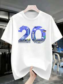 White T-Shirt With City Motif No. 20, Spring, Premium Fabric, Art Print, Casual, Breathable - 白色 - 查看 1