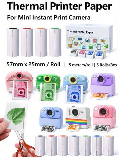 迷你打印机相机热敏彩色打印纸 57 x 25mm 适用于口袋热敏打印机和大多数即时打印相机