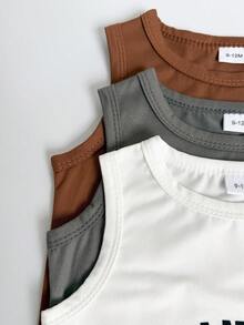 Bộ 3 món áo liền quần không tay cho bé, in chữ kiểu Mỹ, thoáng khí, thích hợp mặc ngoài trời. - Nhiều màu - Xem 5