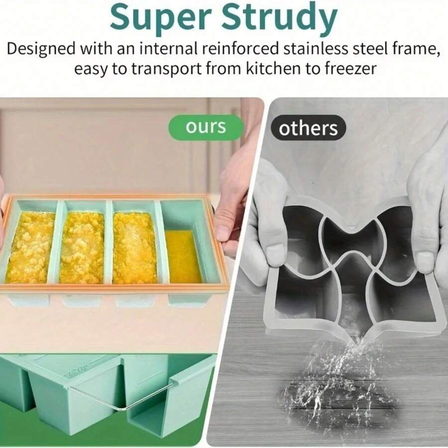 4-Grid Ice Cube Mold Silicone Reusable Food Mould Rectangular Frozen Tray With Cover Durable Kitchen Storage Box Kitchen Tool - Blue (with Cover) - View 1