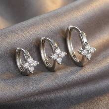 三件套，经典闪亮立方氧化锆精致小耳环，适合女士婚礼和日常佩戴，超小耳钉，情人节或生日送给女友的绝佳礼物 - 三件套銀色 - 查看 4