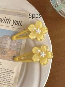 5个甜美黄色樱花发夹，可爱侧刘海夹，ins风刘海夹，BB夹（不含纸板） - 黃色 - 查看 1