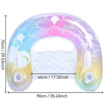 Ombre Glitter Mermaid Pattern Inflatable Float With Cup Holders & Handles, Pool Lounger, Water Party Essential - Mixed Colors - View 7