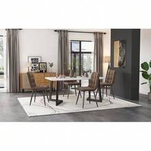 Dining Set (Rectangular Table 117 X 68 Cm With 4 Chairs), Rectangular Table, Modern Kitchen Set, Brown Velvet Chair, Black Table Legs - Khaki - View 2
