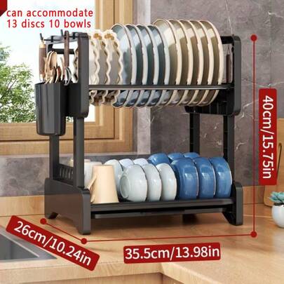 Dish Drying Rack, Kitchen Counter Dish Rack, 2 Tier Large Dish Drying Rack With Drip Plate Dish Drainer With Drainer Utensil Holder For Dishes/Knives/Cups/Easter Dish Racks