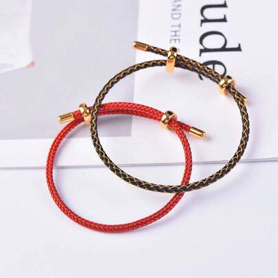 1 chiếc vòng tay kiểu sinh viên, khóa đồng, chất liệu PU, hình tròn đơn, có thể điều chỉnh kích thước, vòng đeo tay cơ bản tự làm cho nữ.