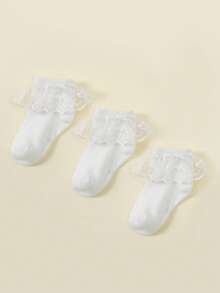 3 pares de calcetines con adorno de encaje para niñas bebé - Blanco - Ver 8