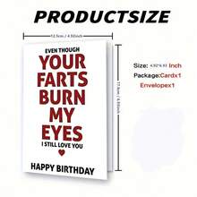 一张搞笑的“你的屁熏得我眼睛疼”生日贺卡，附粉色信封，醒目的字体设计，是送给伴侣、朋友和成年人的完美生日贺卡。 - 查看 6