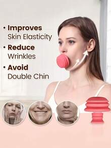 1 pieza Ejercitador para tensar la barbilla, el cuello y la línea de la mandíbula de la mujer, entrenador de doble mentón y levantamiento de la piel en V, herramienta de ejercicio facial portátil y linda - Multicolor - Ver 1