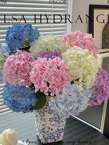 人造绣球花 - 时尚装饰人造花，适用于桌面、客厅，多种颜色可选，家居装饰，桌面装饰，卧室，派对，婚礼装饰，落地花瓶和阳台，派对装饰，耐用面料，是婚礼、花园、酒店、浪漫装饰的理想之选，持久耐用，人造花 - 彩色 - 查看 2