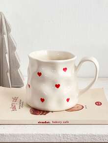1pc Creative Cute Ceramic Cup, Hand-Painted Heart & Bow Pattern, Asymmetrical Cup Body, Office & Casual Mug, Home Breakfast Cup, Afternoon Tea Lovely Drinkware, Practical Ceramic Ware - Multicolor - View 13