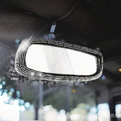 1 Stück glänzende Rückspiegel Abdeckung, elastischer Auto Rückspiegel Schutz mit funkelndem Strass Kristall Dekor, geeignet für Damen und Mädchen, Auto Innenraum Zubehör, universell passend für Limousine, SUV, Van