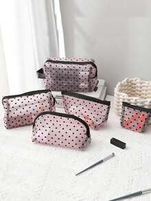 1个/5个装印花网眼化妆包，心形化妆包，植绒透明收纳袋，大容量化妆包，便携式化妆收纳袋，口红零钱包，洗漱包，旅行手提包，女士口红小包，网眼化妆包，贝壳包，镂空洗漱包，心形印花透明网眼化妆包，旅行洗漱包，化妆包，化妆品收纳袋，化妆品整理包 - 粉色 - 查看 10