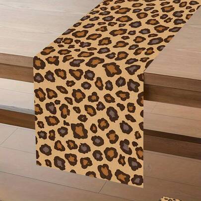 Față de masă creativă cu imprimeu leopard, 1 buc., poliester, dreptunghiulară pentru bucătărie, sufragerie, decor de birou cu toaletă, potrivită pentru sărbători, decor romantic de masă | Traversă de masă sezonieră durabilă