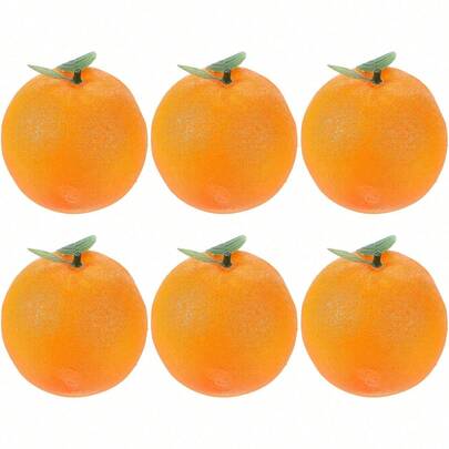2/6个逼真仿真橙子泡沫水果仿真橙子装饰带叶子家居厨房摄影道具场景装饰