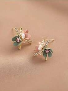 1件韩式小巧艺术3D花朵耳钉，甜美个性简约小耳环 - 耳環 - 查看 3