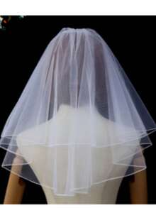 1pc Delicate Edged Plain Bridal Wedding Veil With Hair Comb, For Wedding Ceremony And Reception - White - View 1