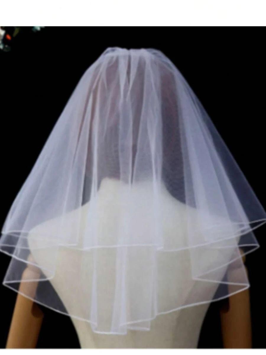 1pc Delicate Edged Plain Bridal Wedding Veil With Hair Comb, For Wedding Ceremony And Reception - White - View 1