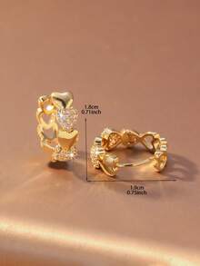 Hihho 1对时尚优雅简约闪亮锆石镶嵌心形耳环，心形拼接独特珠宝耳环，情人节派对女孩礼物 - 耳圈 - 查看 7